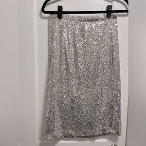BB Dakota net sequin pencil skirt silver midi length size medium